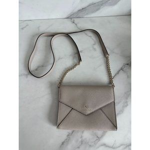 KATE SPADE Taupe Saffiano Leather Chain Crossbody Bag